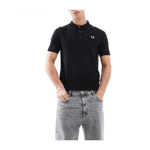 Fred Perry Knitted Shirt Size XL Black Short Sleeve Black 100% Cotton NWT - Picture 7 of 9